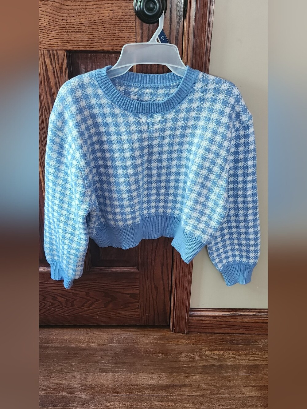 Light Blue Houndstooth Knit Sweater